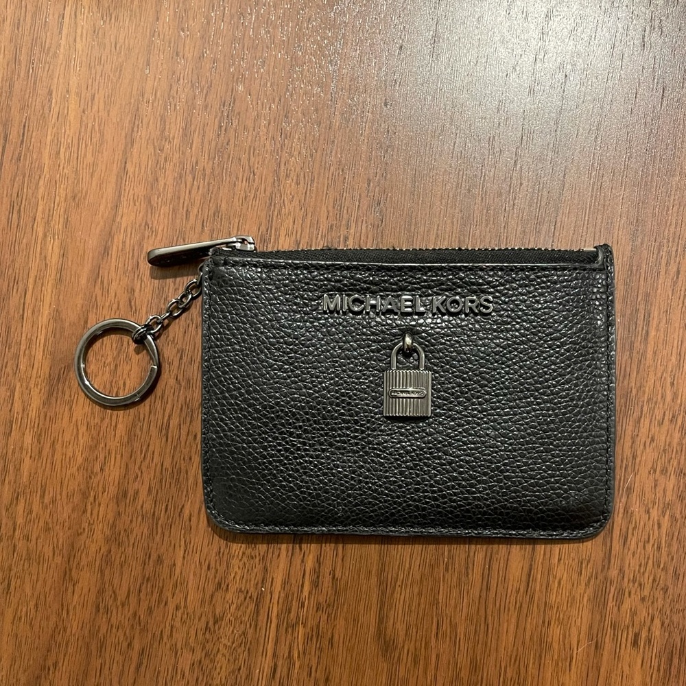Michael Kors Black Pebble Leather Keychain Wallet